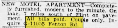 Undetermined Fenton Motel - Jan 30 1954 Article